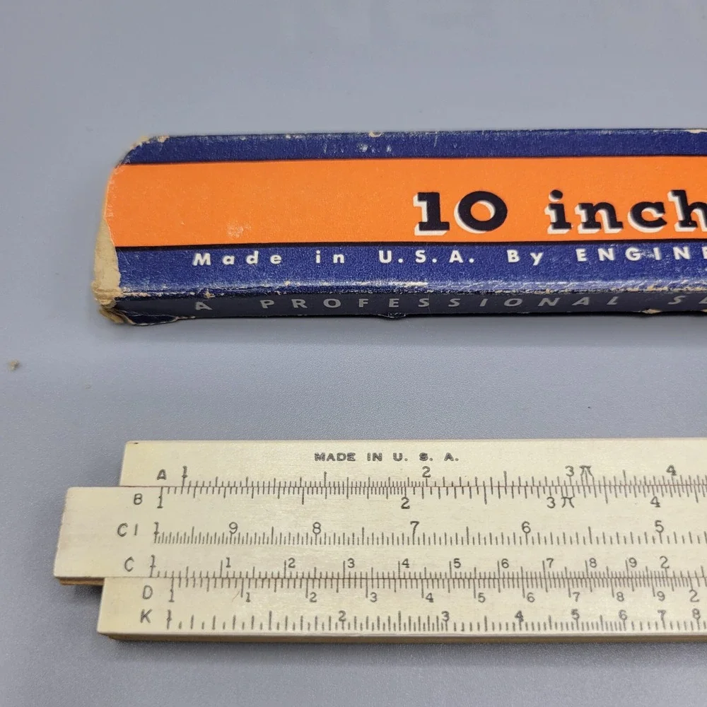 Vintage Engineering Instruments 10 inch Slide Rule Match Tool w/Box Made in USA